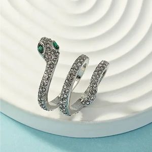 New Party wrap ring Snake silvery adjustable opening  green  rhinestones